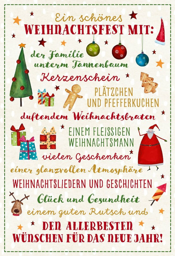 Weihnachtsgrußkarte - Festliche Tannenbaum & Kerzenschein Illustration, Herzliche Grüße für Familie, Gemütlichkeit mit Plätzchen & Glühwein, Frohes Neues Jahr