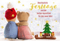 Weihnachtsgrußkarte – Festliche Winterlandschaft mit Teddybären, Schlitten & Glitzersternen für besinnliche Feiertage