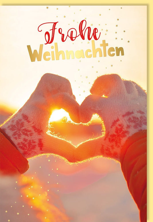 Weihnachtsgrußkarte "Frohe Weihnachten" - Elegantes Design mit Goldfolie, Herzmotiv & winterlicher Romantik