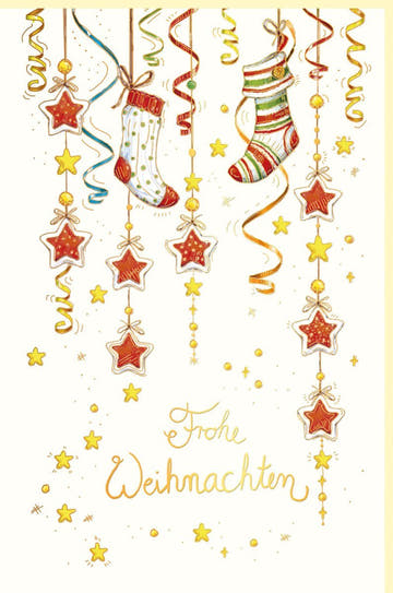 Weihnachtsgrußkarte für Familie & Freunde - Festliche Motive auf Naturkarton mit Goldfolie, Traditionelles Design in Rot - Gold Tönen