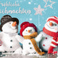 Weihnachtsgrußkarte: Glitzernde Schneemänner – Festliche Grüße mit Sternen und Geschenken für Familie & Freunde