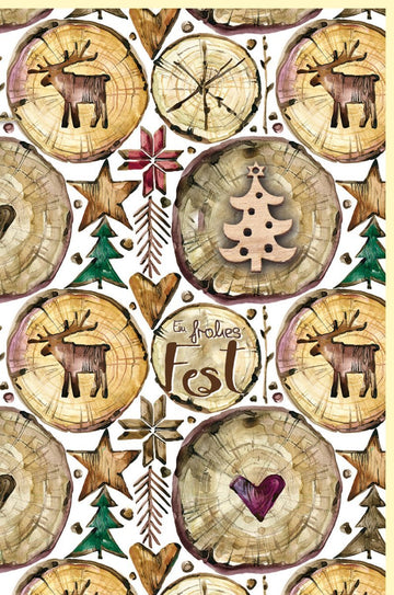 Weihnachtsgrußkarte in Holzoptik: Tannenbaum & Rentier - Natürliches Design für besinnliche Wintertage