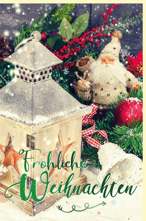 Weihnachtsgrußkarte: Kerzenhaus & Sternfenster - Festliche Beleuchtung mit Tannenzweigen