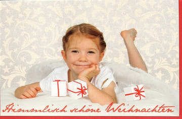 Weihnachtsgrußkarte Kind Engel - Himmlische Grüße zu Weihnachten