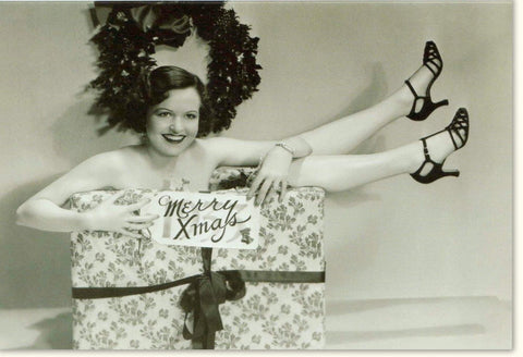 Weihnachtsgrußkarte "Merry Xmas" im Retro - Stil, Schwarz - Weiß Design für Frauen, Vintage Eleganz für festliche Grüße und stilvolle Feiertage