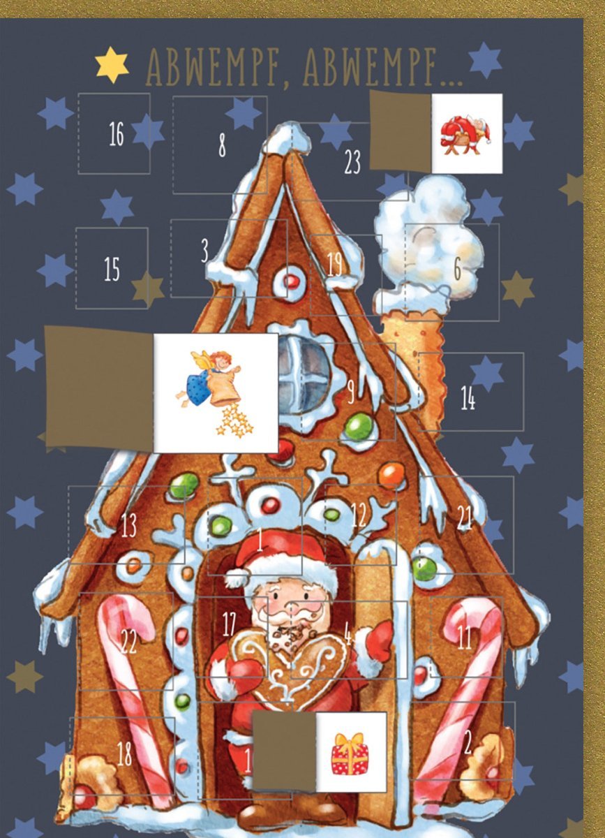 Weihnachtsgrußkarte mit Adventskalender - Überraschung - Festliches Nikolaus - , Tannenbaum - & Sternenmotiv für Kinder
