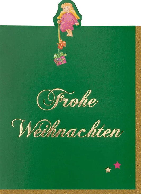 Weihnachtsgrußkarte mit Engel und Goldfolie - Elegante Festtagsgrüße in Grün, Glanz und Freude für besinnliche Weihnachten
