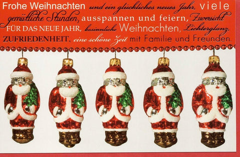 Weihnachtsgrußkarte mit fünf fröhlichen Weihnachtsmännern – festliche Grüße senden