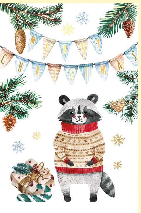 Weihnachtsgrußkarte mit Goldfolie und Tannenzapfen – Charmante Naturillustration in Weiß und Gold für festliche Grüße