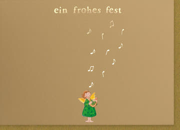 Weihnachtsgrußkarte mit Pantone - Goldfolie, Engel & Musiknoten – Festliche Grüße zum Frohen Fest