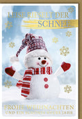Weihnachtsgrußkarte mit Schneemann-Motiv | Festliche Grüße für besinnliche Wintertage im Schnee