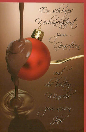 Weihnachtsgrußkarte mit Schokoladenmotiv und Weihnachtskugel - Design