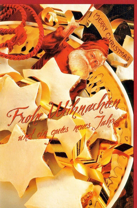Weihnachtsgrußkarte mit Weihnachtsmann und Zimtsternen – Festliche Grüße zur Weihnachtszeit
