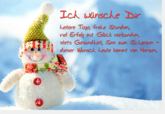 Weihnachtsgrußkarte Schneemann & Sternenhimmel - "Heitere Tage, Frohe Festtage" für besinnliche Wintergrüße