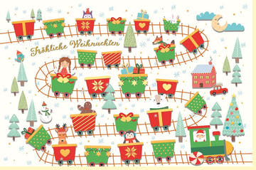 Weihnachtsgrußkarte: Schneemann und Winterlandschaft für Familie & Freunde - Mit Tannenbaum und Schlittenmotiv