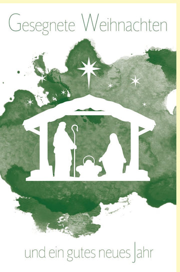 Weihnachtsgrußkarte – Segensreiche Krippenmotive mit Jesus, Maria & Josef in Grün - Weiß – Traditionelle Grüße für Familie & Freunde