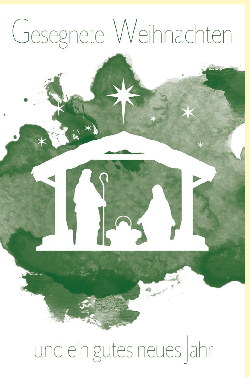 Weihnachtsgrußkarte – Segensreiche Krippenmotive mit Jesus, Maria & Josef in Grün - Weiß – Traditionelle Grüße für Familie & Freunde