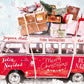 Weihnachtsgrußkarte Vintage Bus im Schnee – Internationale Grüße in festlichem Rot