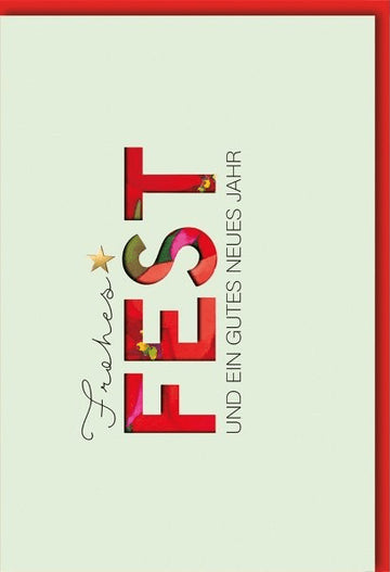 Weihnachtskarte Elegant – Rote Weihnachtssterne mit modernem Schriftzug und Goldakzent