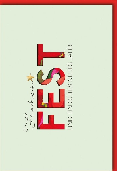 Weihnachtskarte Elegant – Rote Weihnachtssterne mit modernem Schriftzug und Goldakzent