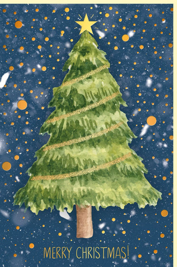 Weihnachtskarte festlicher Tannenbaum mit Stern und Schneeflocken edles Design doppelseitig Doppelkarte Merry Christmas für besinnliche Grüße