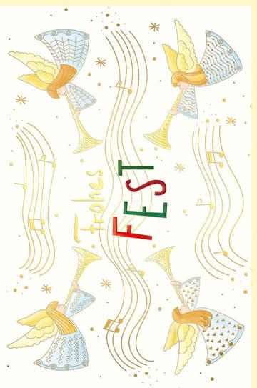 Weihnachtskarte Frohes Fest mit goldenen Engeln und Musiknoten festliche Weihnachtsgrusskarte für besinnliche Grüße Weihnachten