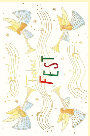 Weihnachtskarte Frohes Fest mit goldenen Engeln und Musiknoten festliche Weihnachtsgrusskarte für besinnliche Grüße Weihnachten