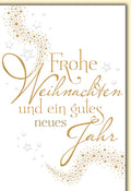 Weihnachtskarte Geschäftlich – Goldene Schrift mit Sternen und elegantem Design