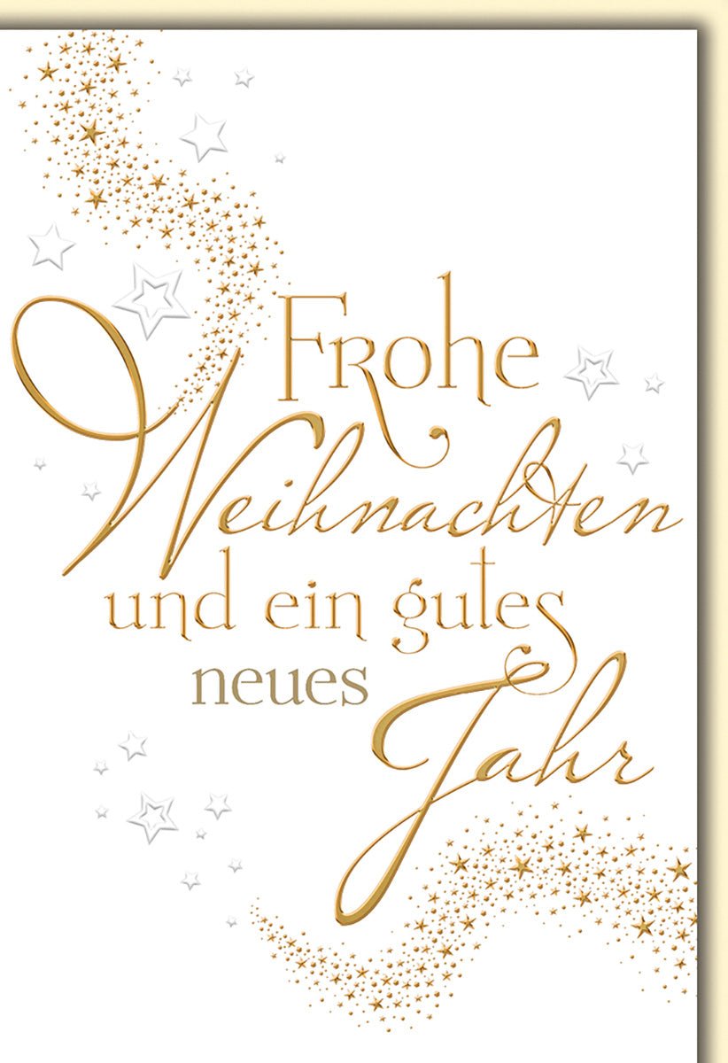 Weihnachtskarte Geschäftlich – Goldene Schrift mit Sternen und elegantem Design