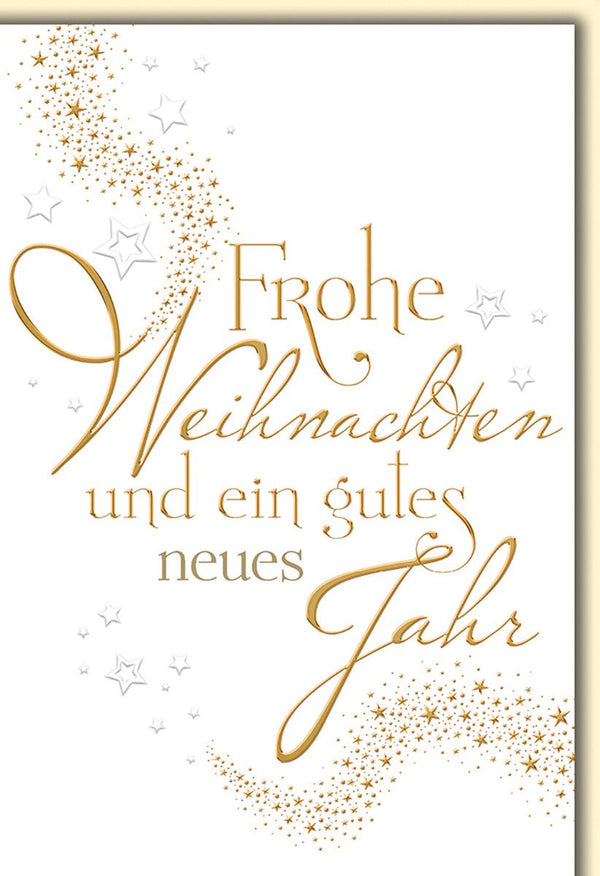 Weihnachtskarte Geschäftlich – Goldene Schrift mit Sternen und elegantem Design