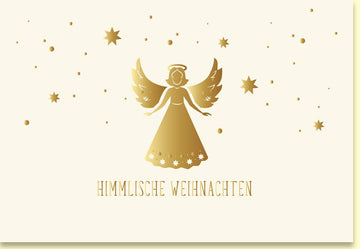Weihnachtskarte himmlische Engel mit goldenen Sternen und festlichem Glanz