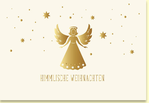Weihnachtskarte himmlische Engel mit goldenen Sternen und festlichem Glanz
