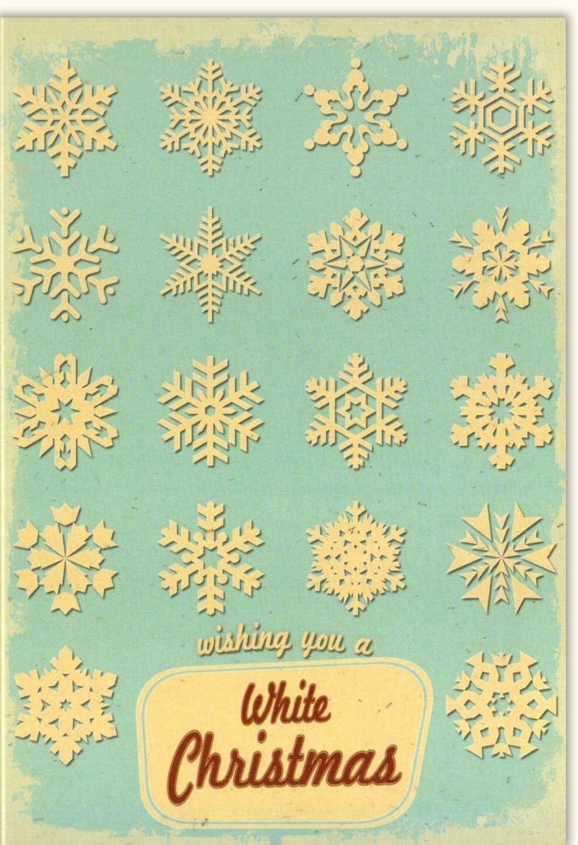 Weihnachtskarte im Retro - Stil mit Schneeflocken – Nostalgische Vintage - Grußkarte in Weiß, Traditionelle Weihnachtskarten