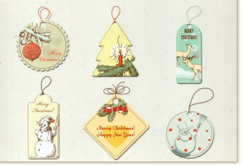 Weihnachtskarte im Retro - Stil – Vintage Motive von Tannenbaum, Rentier & Schneemann für festliche Grüße