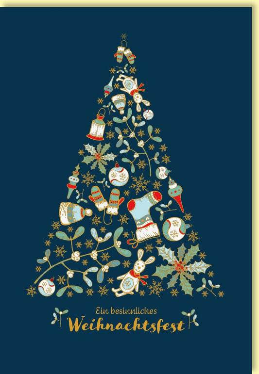 Weihnachtskarte mit festlichem Tannenbaum aus liebevollen Weihnachtsmotiven