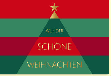 Weihnachtskarte mit festlichem Tannenbaum in leuchtenden Farben
