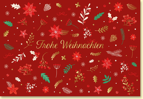 Weihnachtskarte mit festlichen Weihnachtssternen und leuchtenden Blättern