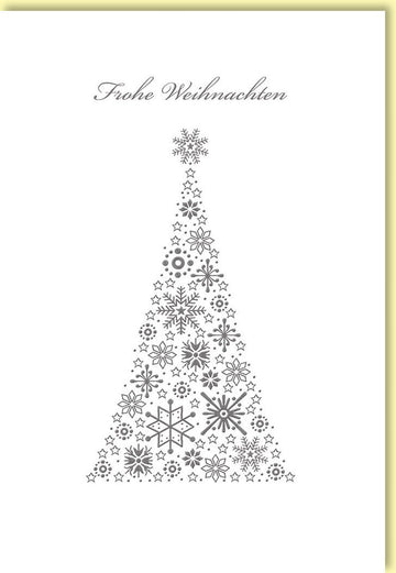 Weihnachtskarte mit filigranem Schneeflockenbaum in festlicher Eleganz