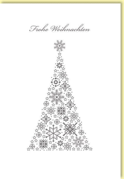 Weihnachtskarte mit filigranem Schneeflockenbaum in festlicher Eleganz