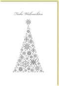 Weihnachtskarte mit filigranem Schneeflockenbaum in festlicher Eleganz
