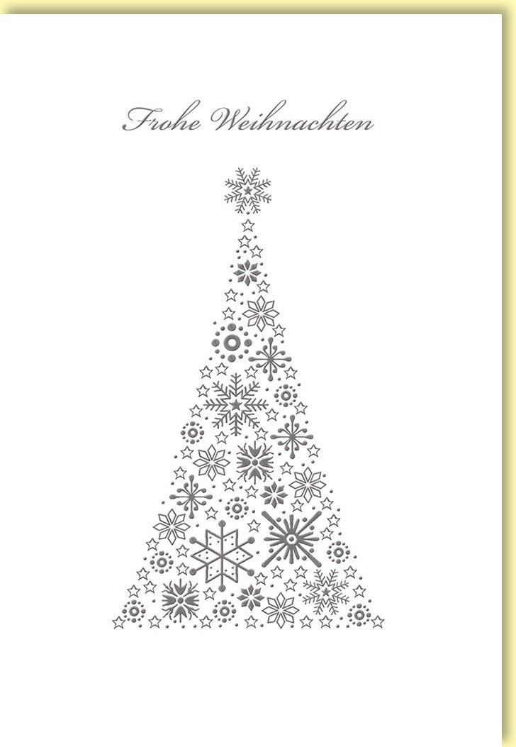 Weihnachtskarte mit filigranem Schneeflockenbaum in festlicher Eleganz