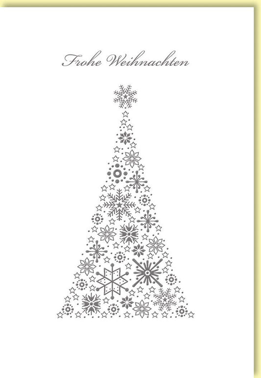 Weihnachtskarte mit filigranem Schneeflockenbaum in festlicher Eleganz