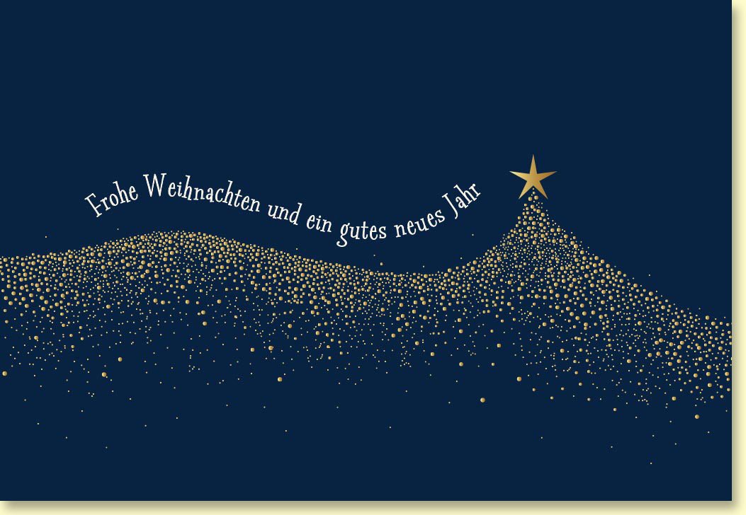 Weihnachtskarte mit funkelndem Sternenbaum und festlichem Glanz