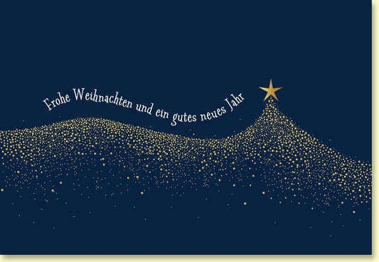 Weihnachtskarte mit funkelndem Sternenbaum und festlichem Glanz