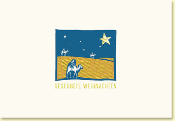 Weihnachtskarte mit heiligem Stern und Reisenden auf der Wüstenlandschaft