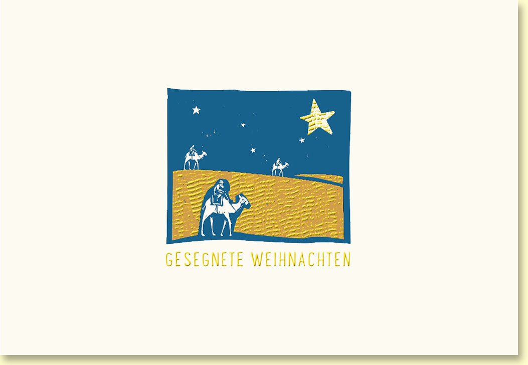 Weihnachtskarte mit heiligem Stern und Reisenden auf der Wüstenlandschaft