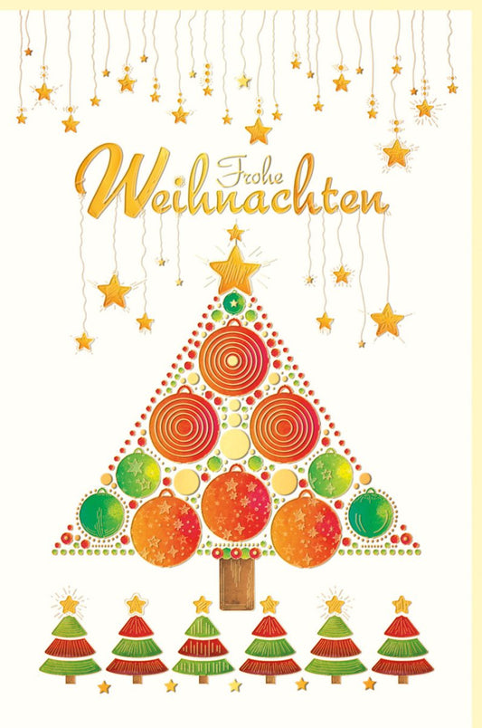 Weihnachtskarte mit modernem Weihnachtsbaum und Sternen Frohe Weihnachten festliche Grußkarte für besinnliche Feiertage hochwertige Doppelkarte