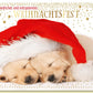 Weihnachtskarte mit schlafenden Welpen in festlichen Weihnachtsmützen