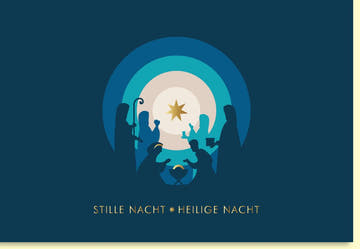 Weihnachtskarte mit stimmungsvollem Krippenspiel und leuchtendem Sternenhimmel
