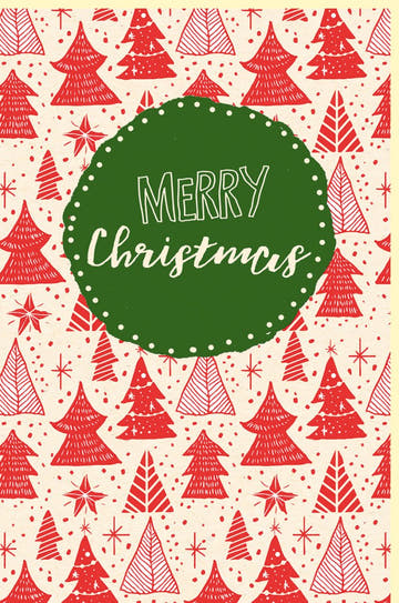 Weihnachtskarte mit Weihnachtsbäumen und Sternen im Retro Design Merry Christmas Grußkarte für festliche Weihnachtsgrüße Doppelkarte Weihnachten
